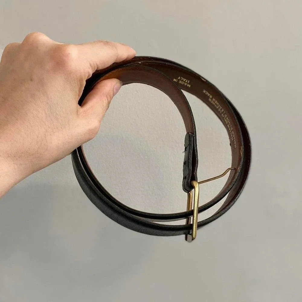 Vintage Italian split leather, bonded brass buckle belt